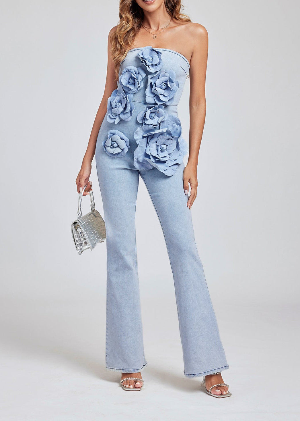 Bellamy Strapless Flower Bleached Jumpsuit