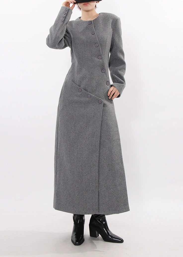Fahd Asymmetric Split Button Maxi Dress