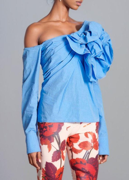 Coltra Flower One Shoulder Ruch Shirt