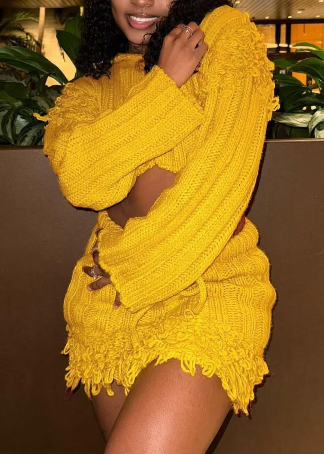 Delara Fringe Knit Skirt Set