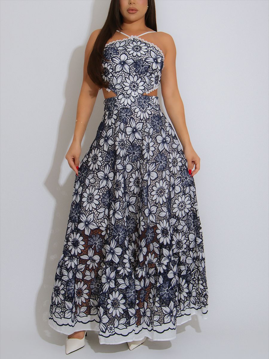 Dositheos Halter Neck Cutout Floral Maxi Dress