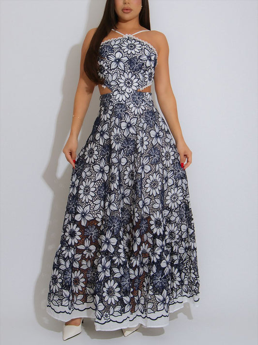 Dositheos Halter Neck Cutout Floral Maxi Dress