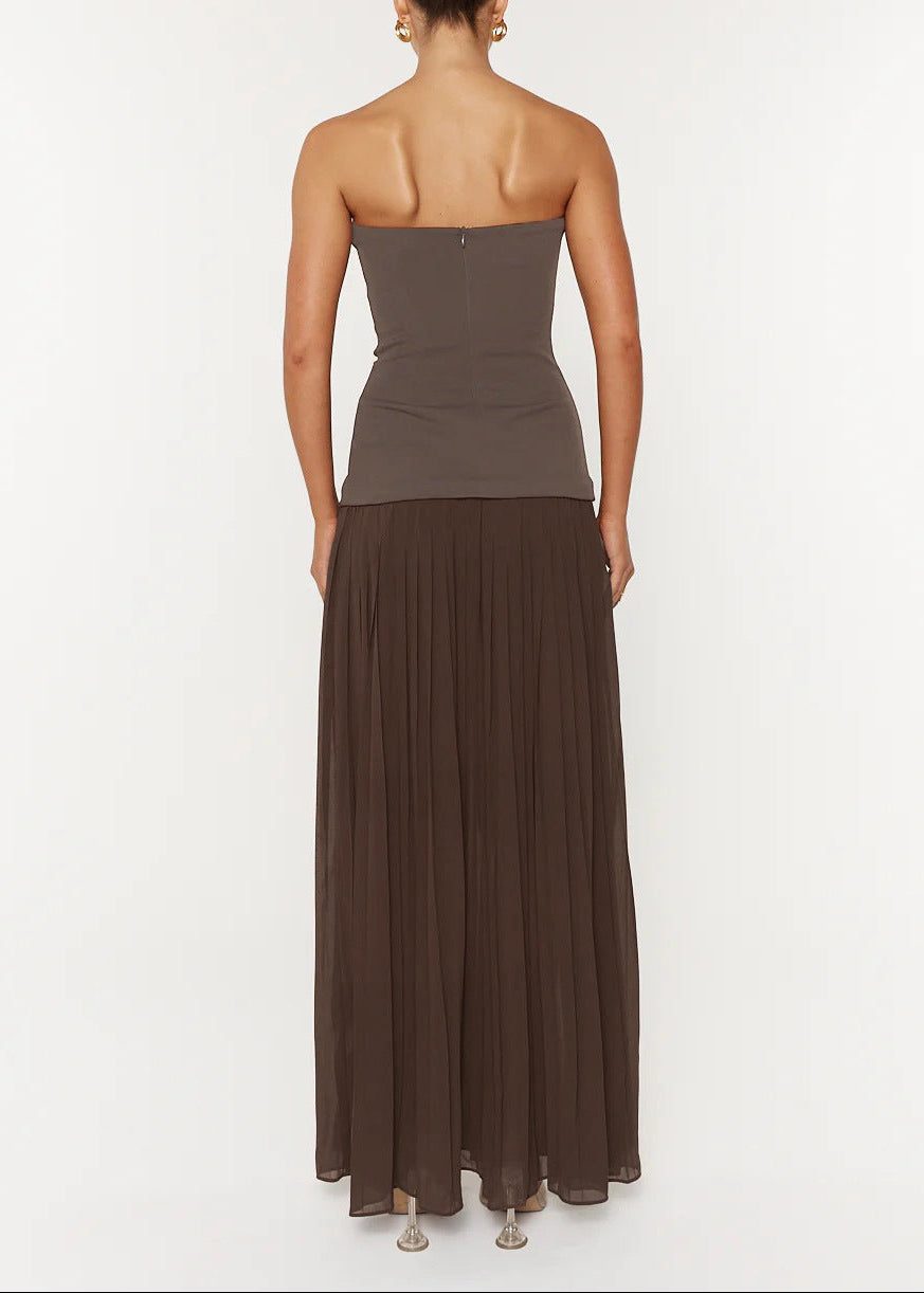 Diederick Strapless Bodycon Pleated Maxi Dress