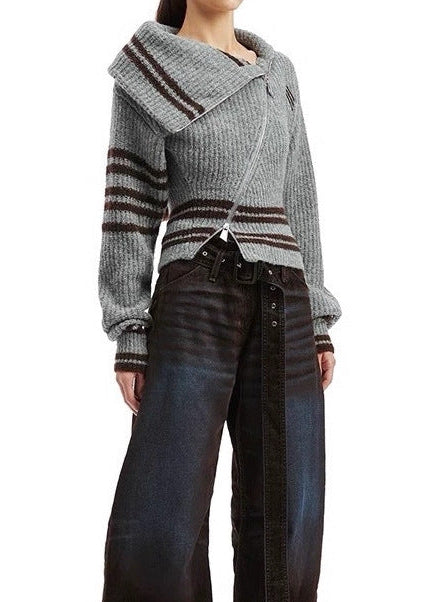 Deimos Zipper Asymmetric Knit Top