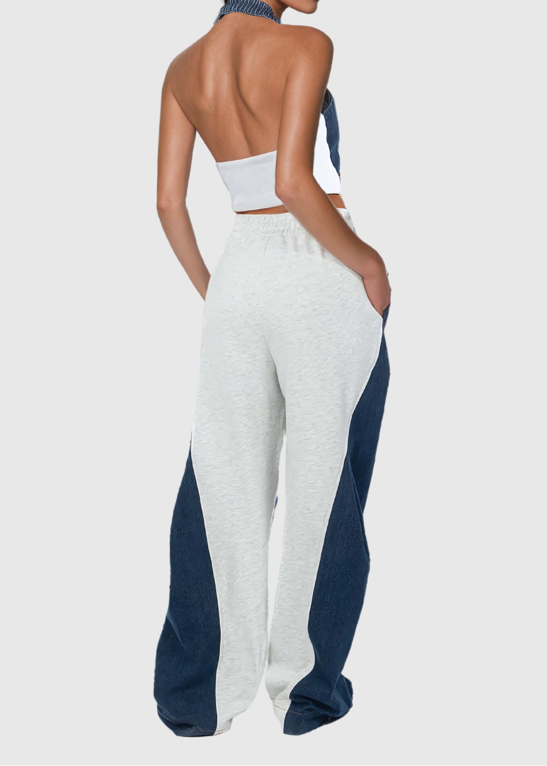 Maura Halter Neck Deconstruct Denim Pants Set