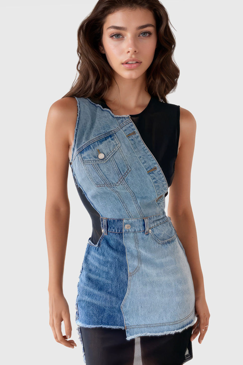 Sagia Sleeveless Patchwork Denim Dress