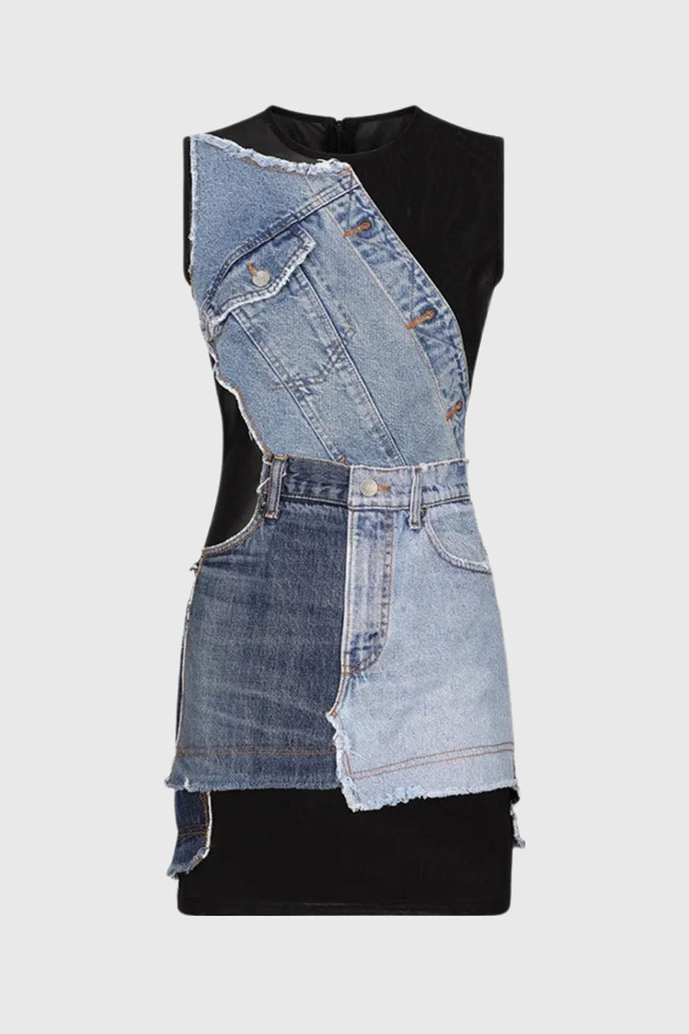 Sagia Sleeveless Patchwork Denim Dress