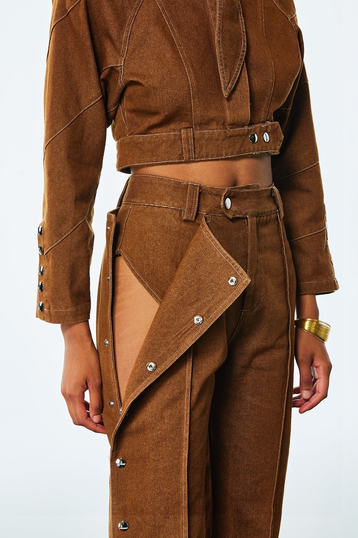 Amarine Lace Up Buckle Denim Pants Set