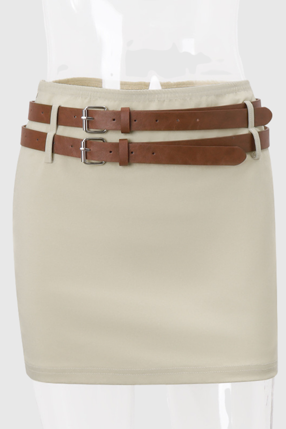 Omaira Buckle Embellished Bodycon Mini Skirt In Khaki