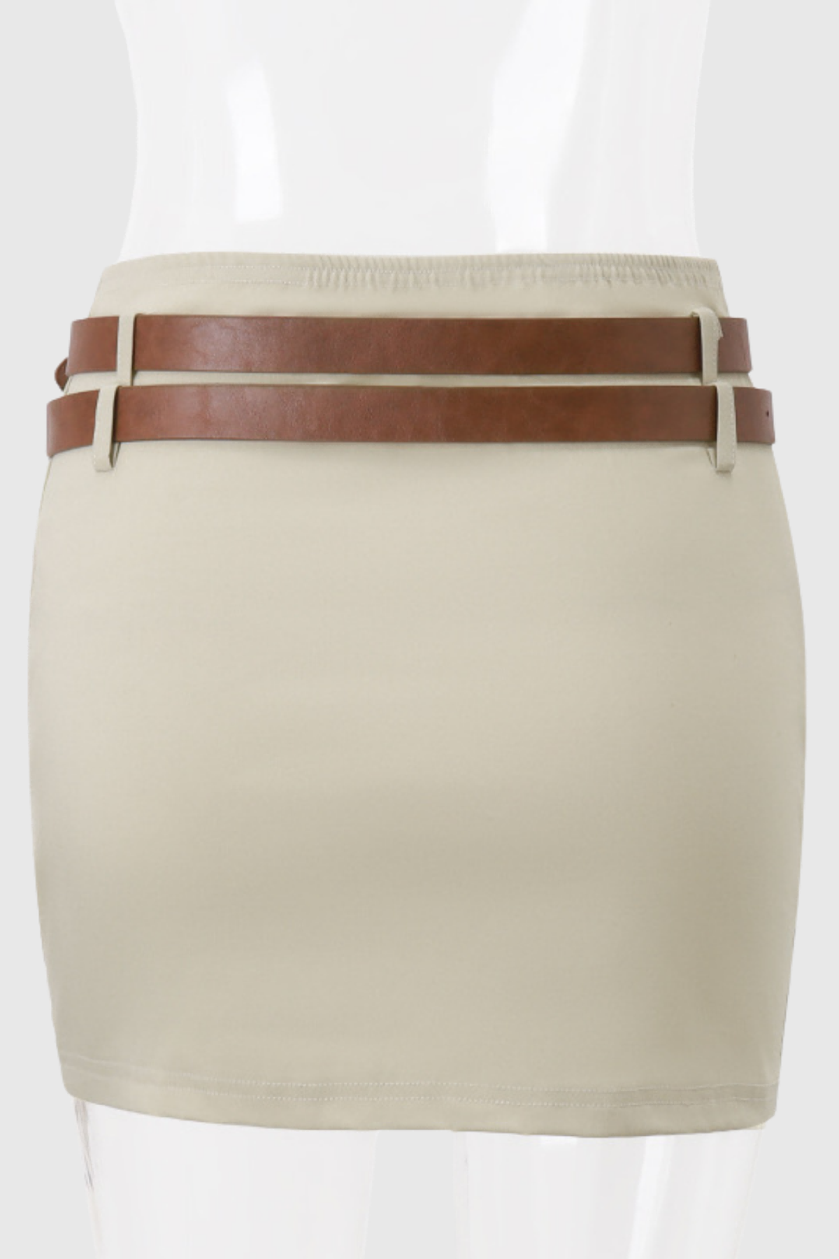 Omaira Buckle Embellished Bodycon Mini Skirt In Khaki