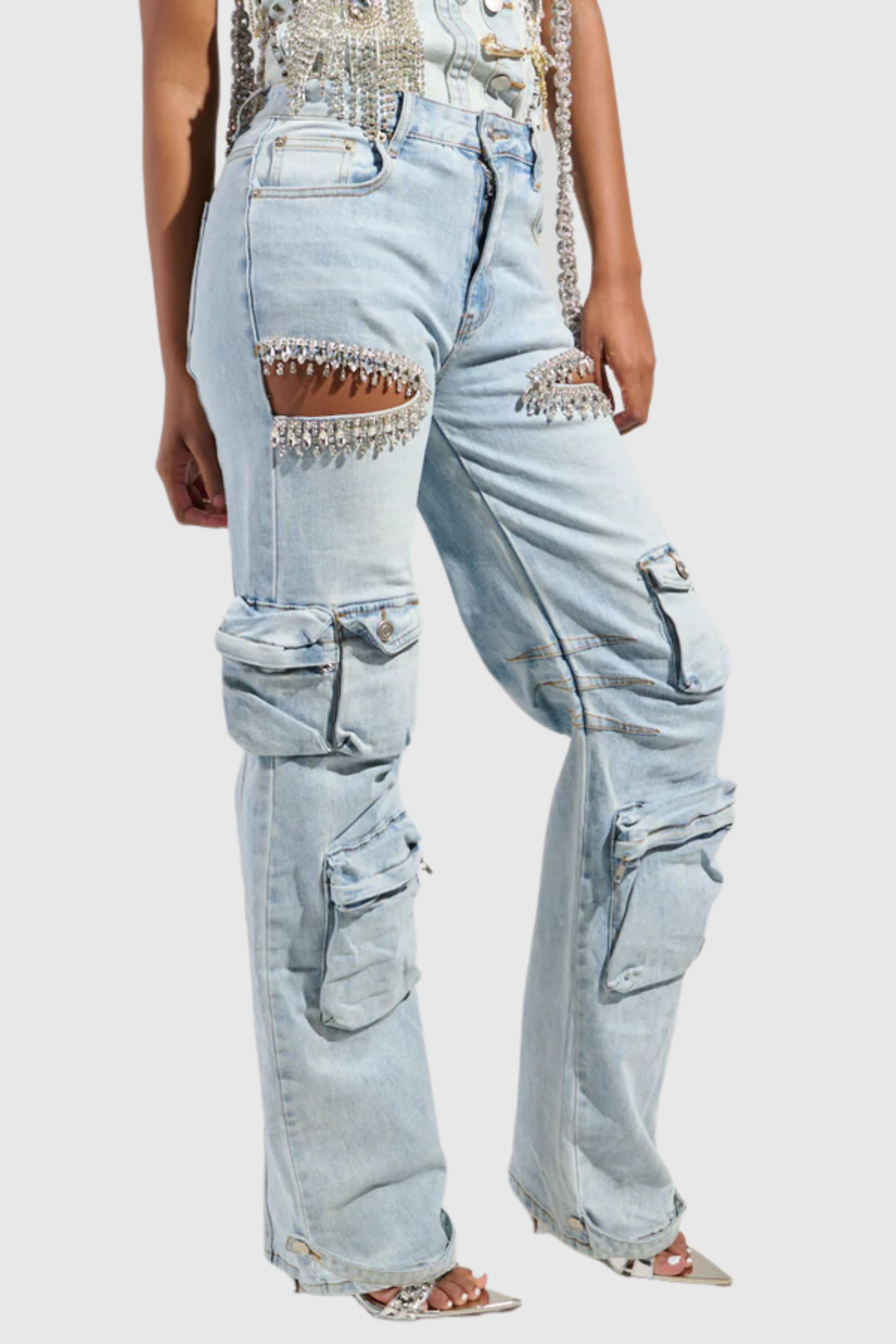 Abcde Diamond Cutout Cargo Jeans In Blue