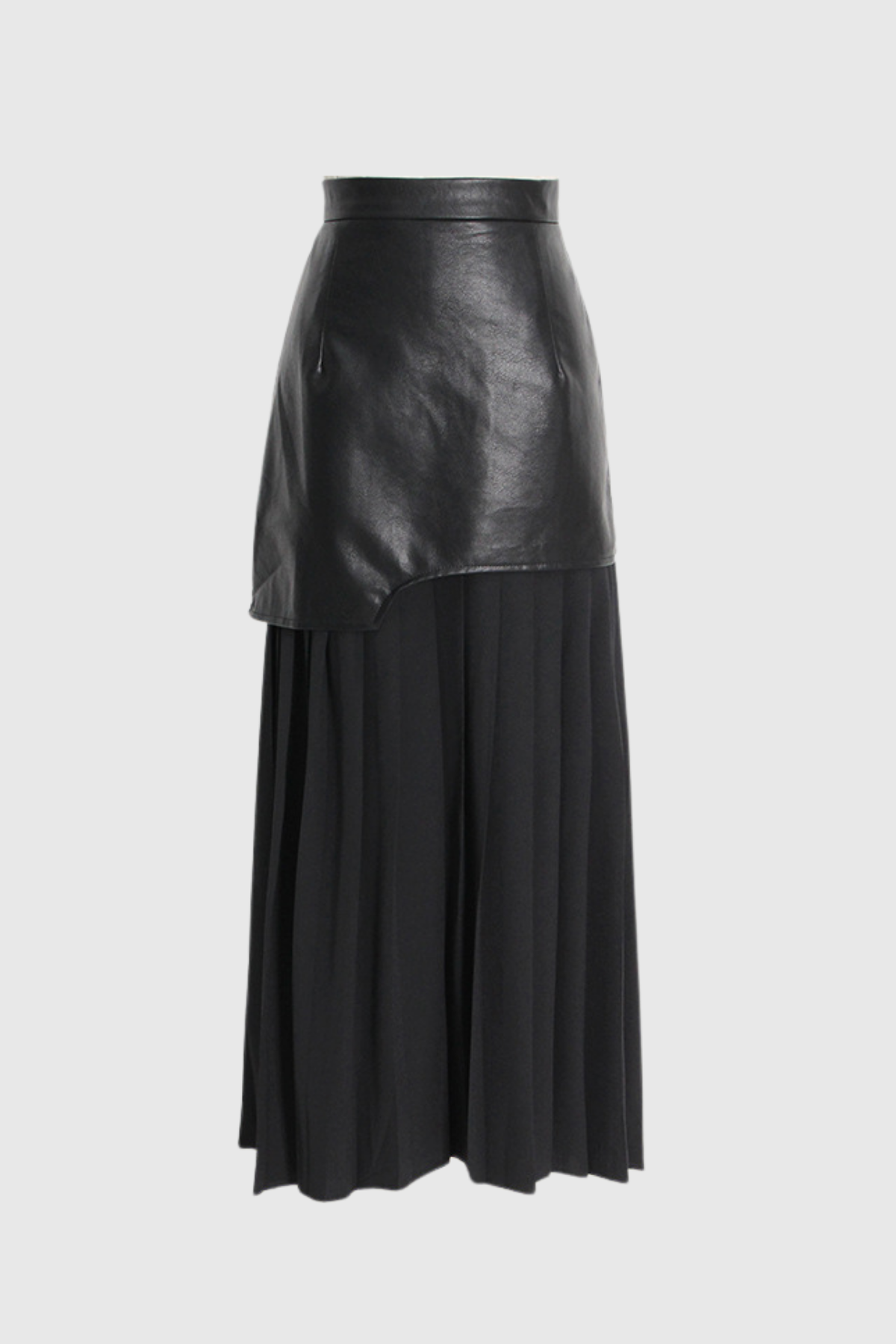 Ethel Leather Patchwork Mesh Midi Skirt In Black