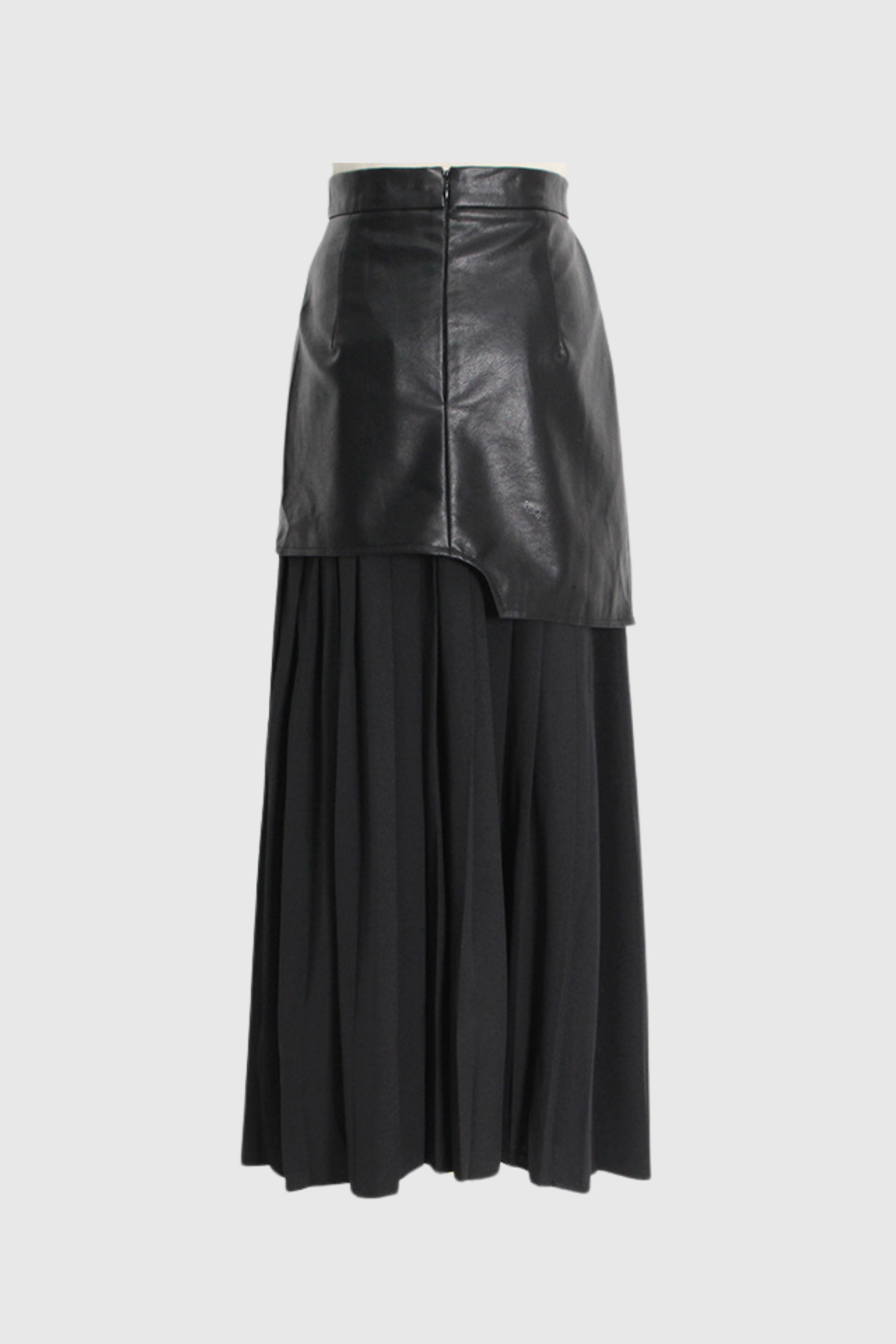 Ethel Leather Patchwork Mesh Midi Skirt In Black