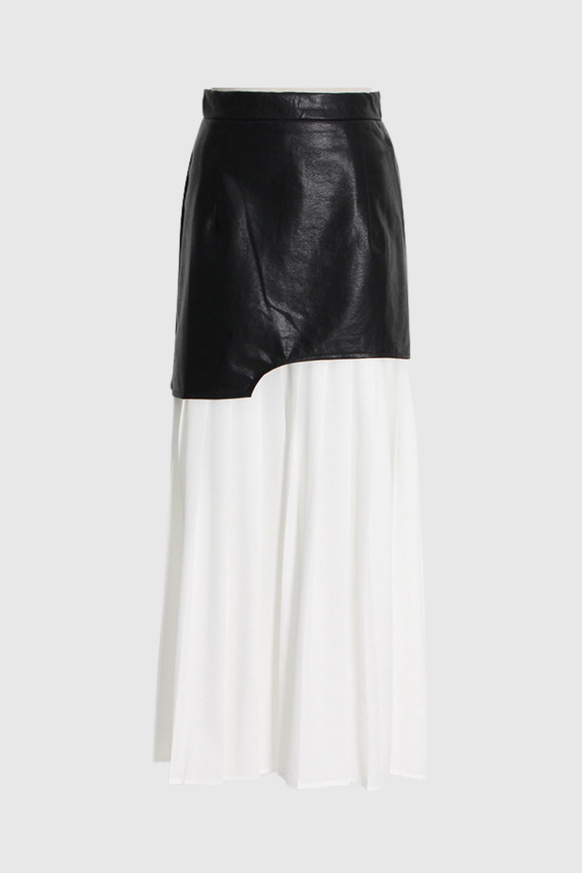 Ethel Leather Patchwork Mesh Midi Skirt In White