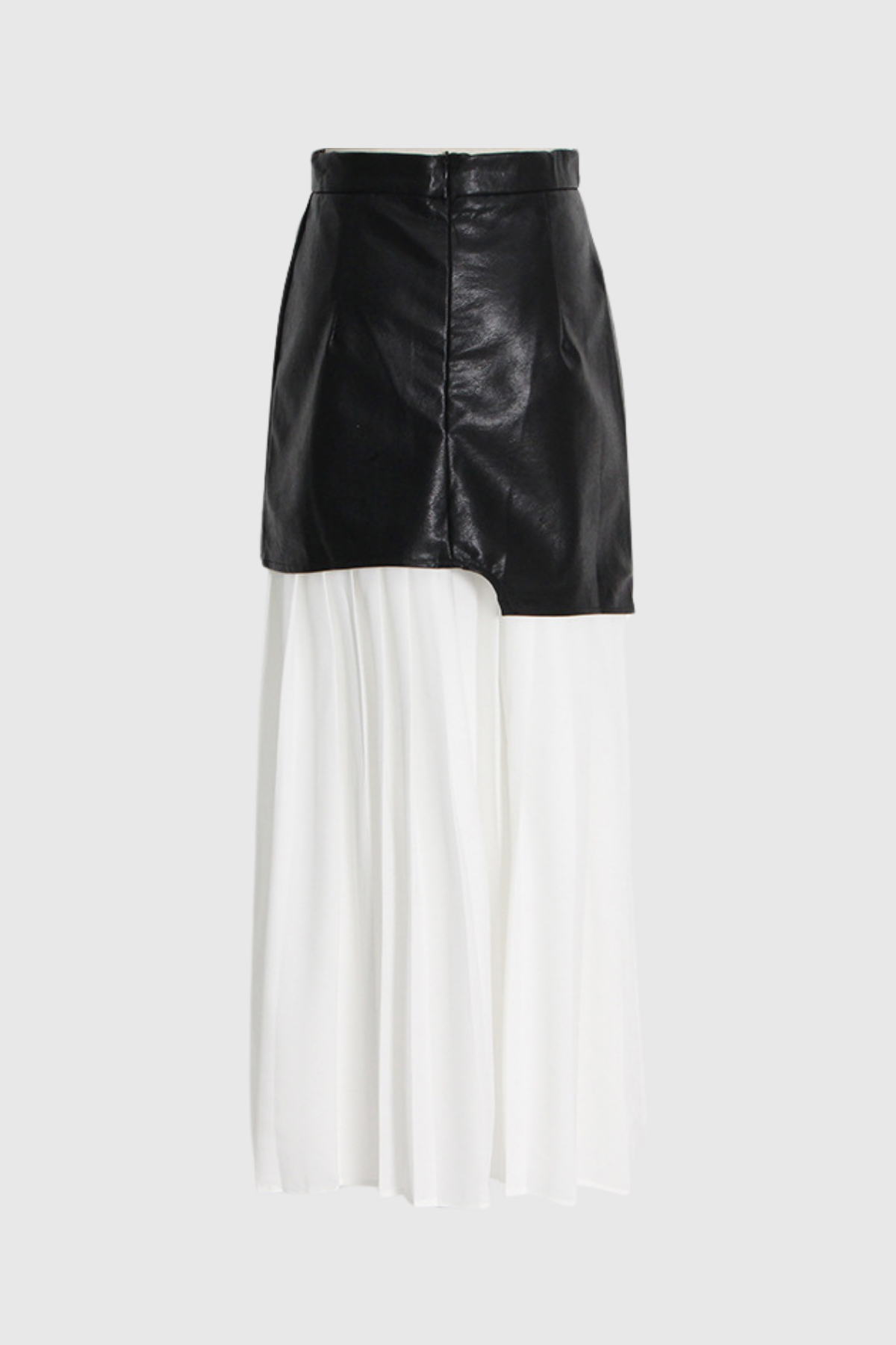 Ethel Leather Patchwork Mesh Midi Skirt In White