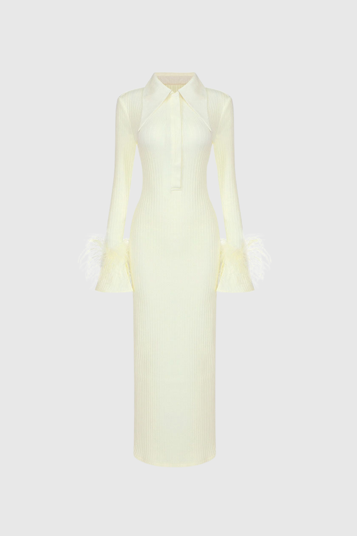 Almanzo Lapel Feather  Knit Maxi Dress