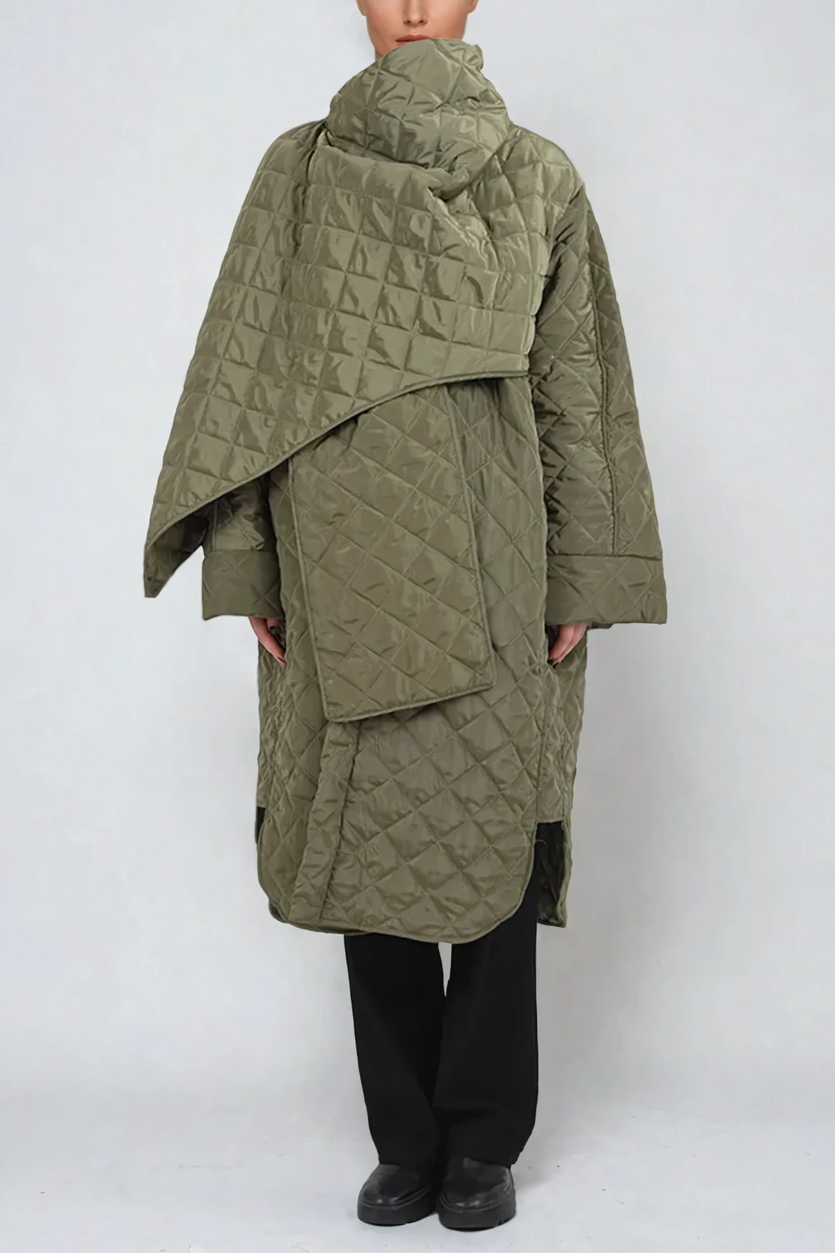 Altin Shawl Asymmetric Cotton Coat In Green