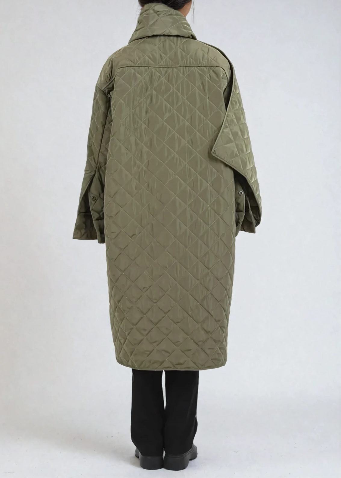 Altin Shawl Asymmetric Cotton Coat In Green