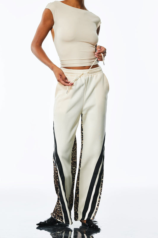 Amandla Deconstruct Stripe Leopard Pants In Apricot