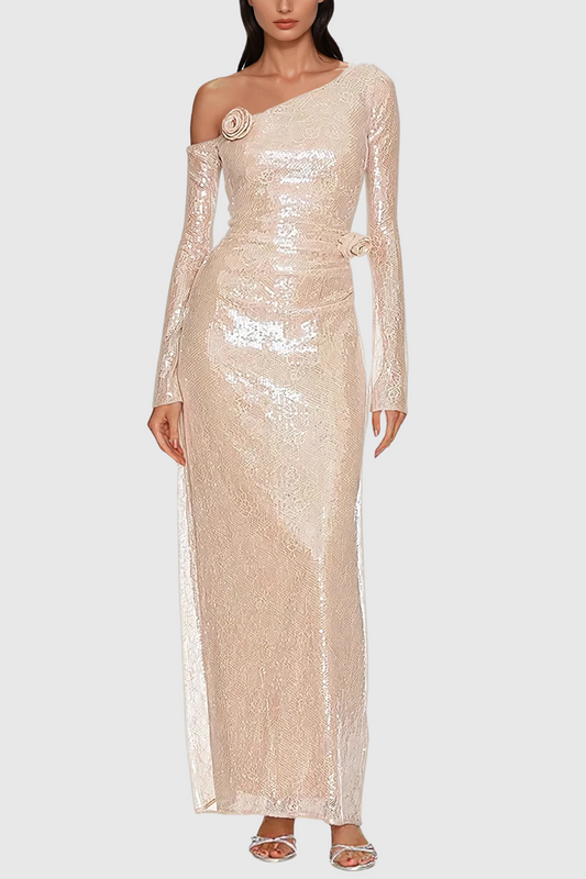 Amitabh Sequin Lace Flower Maxi Dress