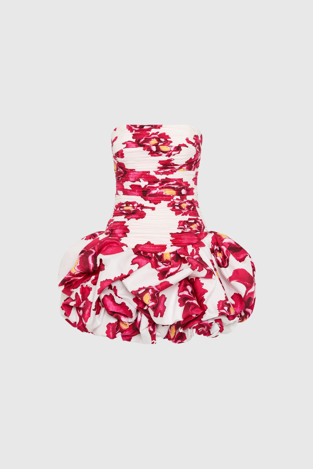 Amaro Floral Ruch Strapless Mini Dress In Red