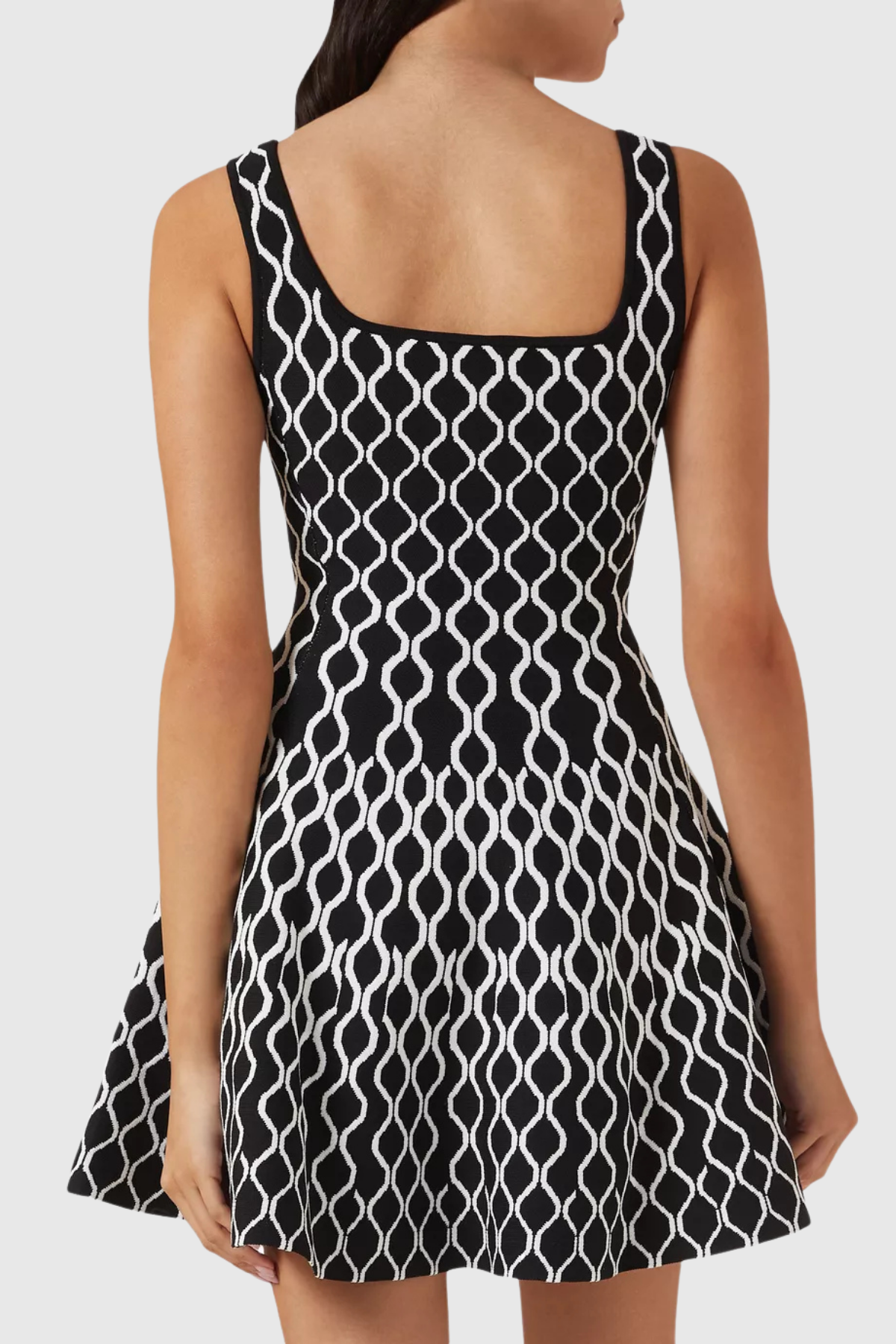 Annibale Grid Sleeveless Ruffle Knit Mini Dress