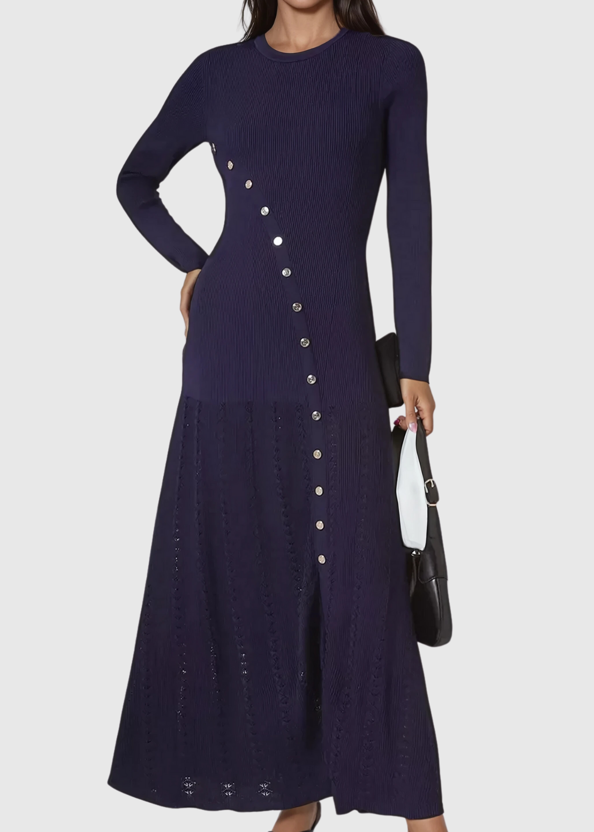 Annette Button Ruffle Knit Maxi Dress