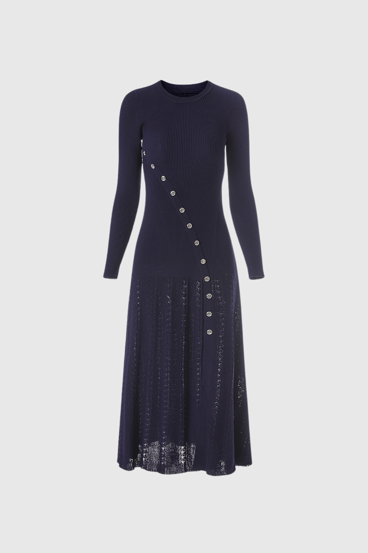 Annette Button Ruffle Knit Maxi Dress