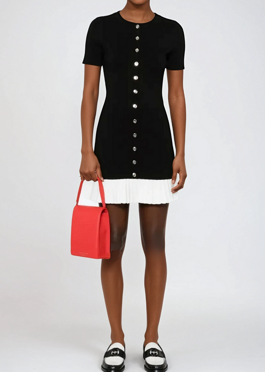 Anneke Button Ruffle Short Sleeve Mini Dress