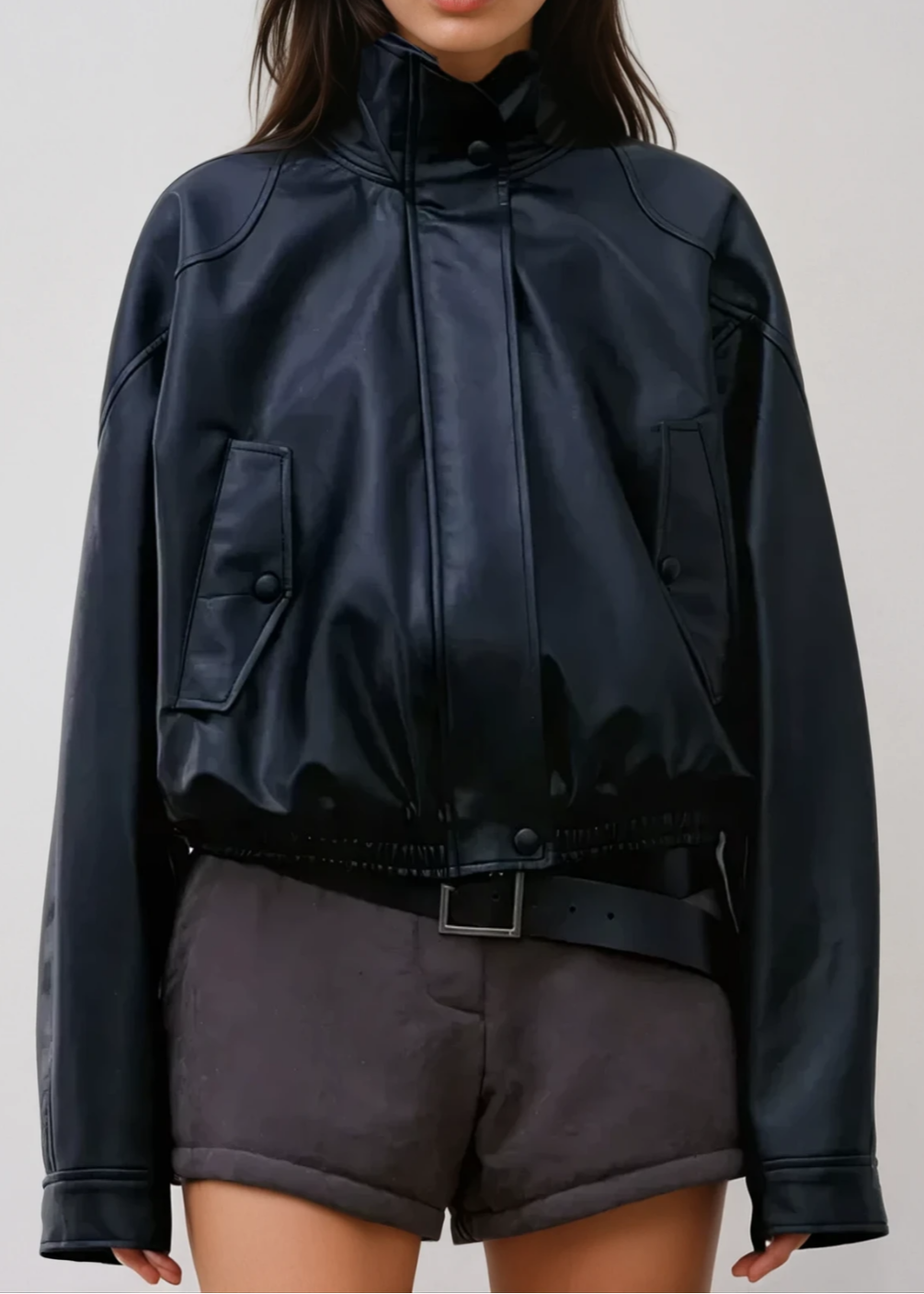 Antonio Stand Collar Leather Jacket In Black