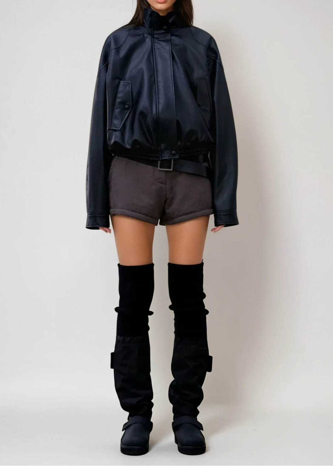 Antonio Stand Collar Leather Jacket In Black