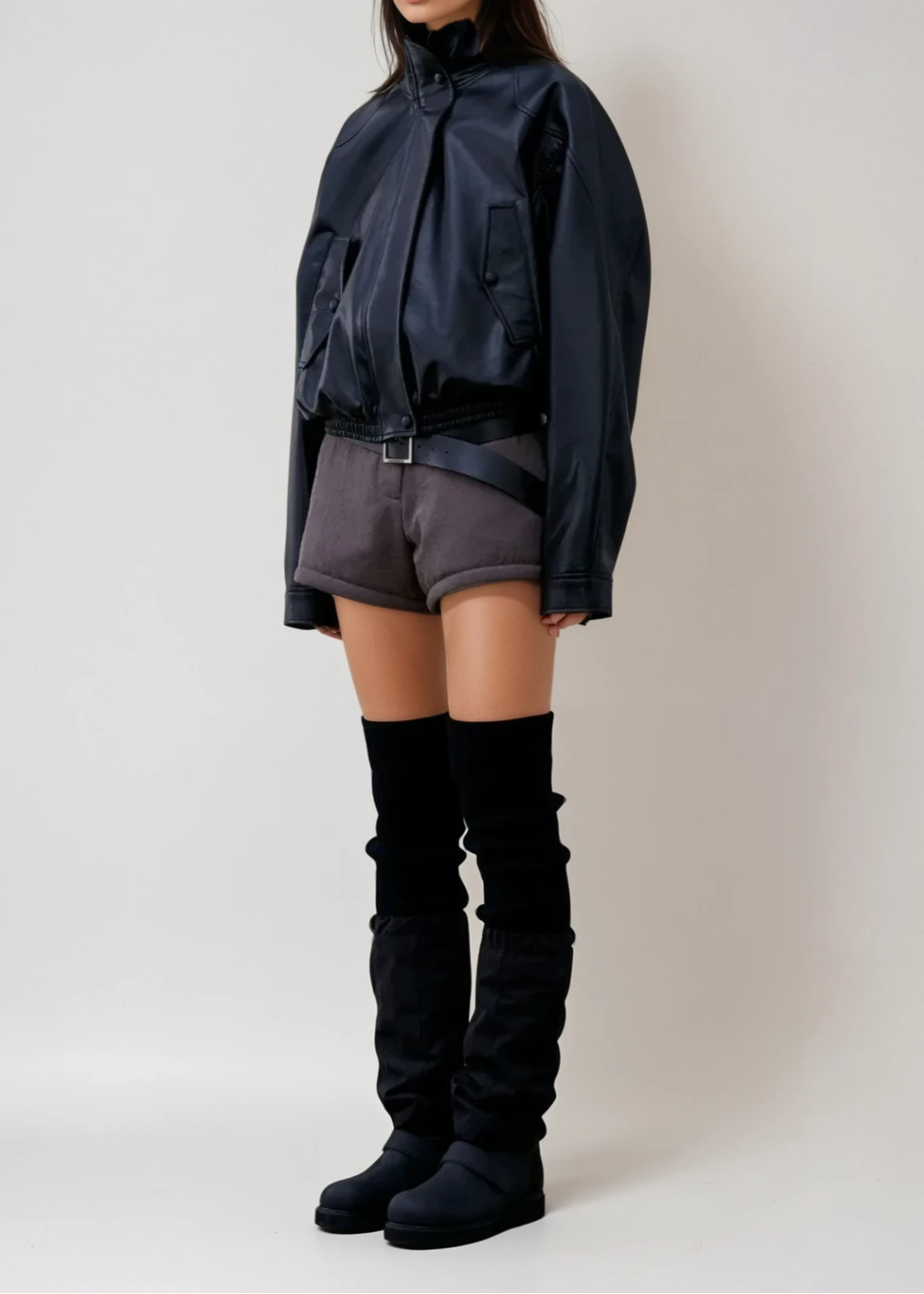 Antonio Stand Collar Leather Jacket In Black