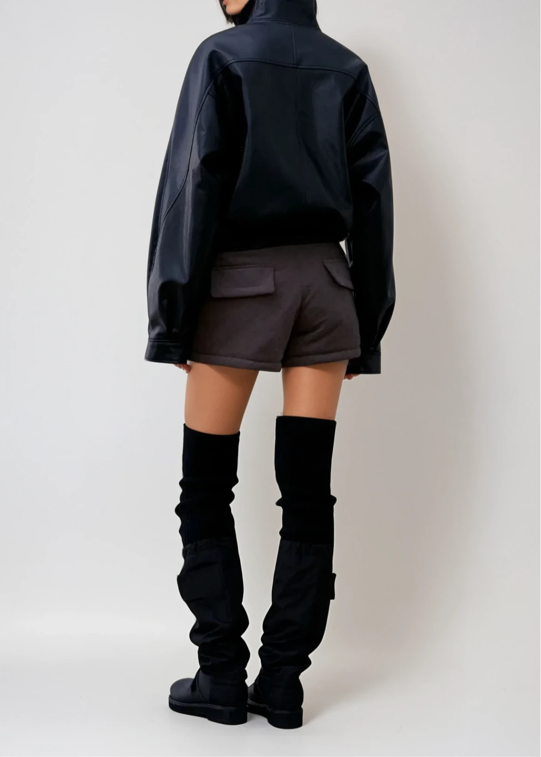 Antonio Stand Collar Leather Jacket In Black