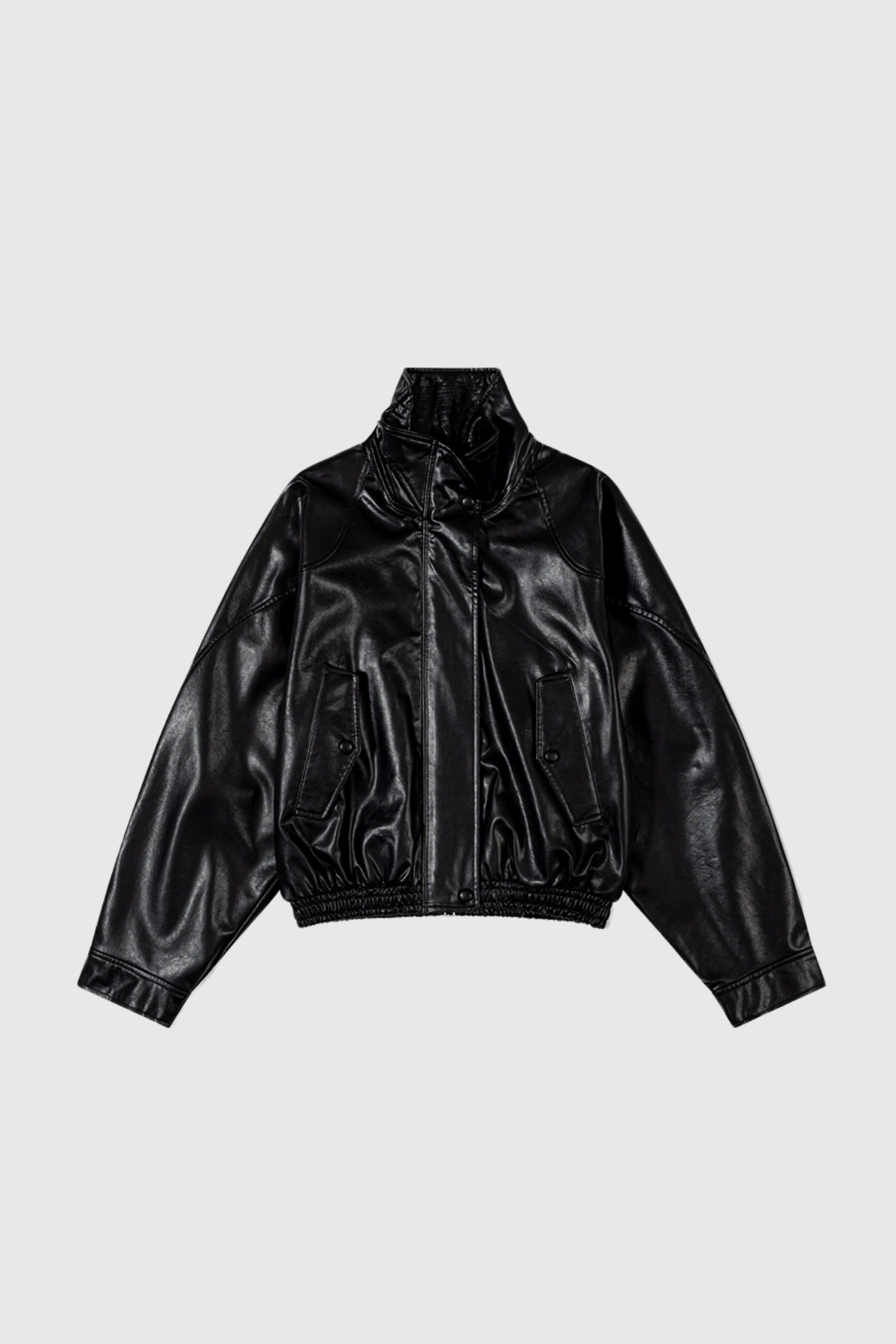 Antonio Stand Collar Leather Jacket In Black