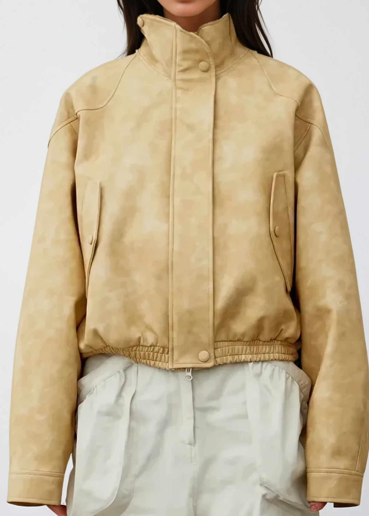 Antonio Stand Collar Leather Jacket In Yellow