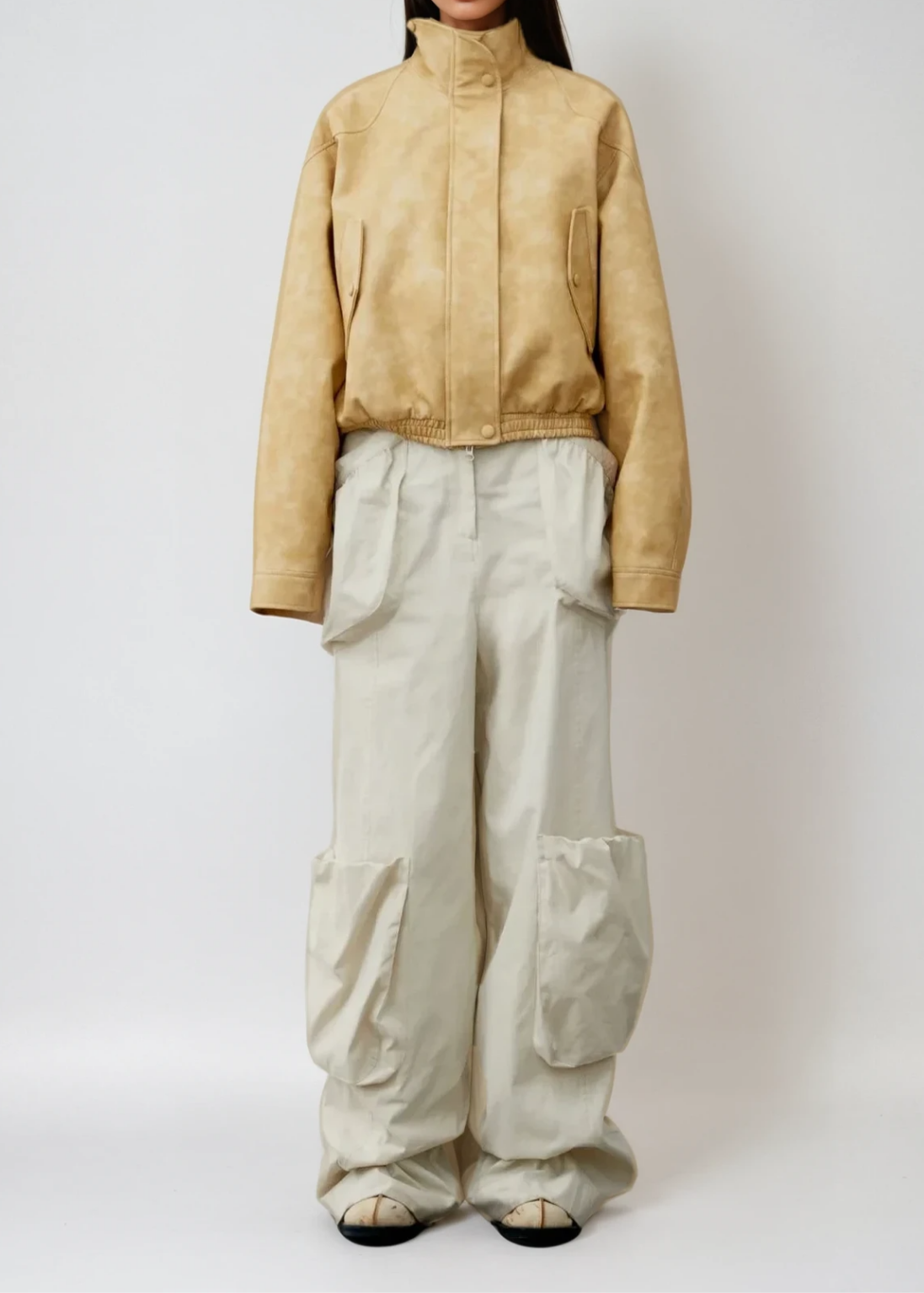 Antonio Stand Collar Leather Jacket In Yellow