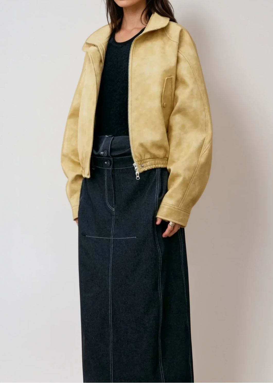 Antonio Stand Collar Leather Jacket In Yellow