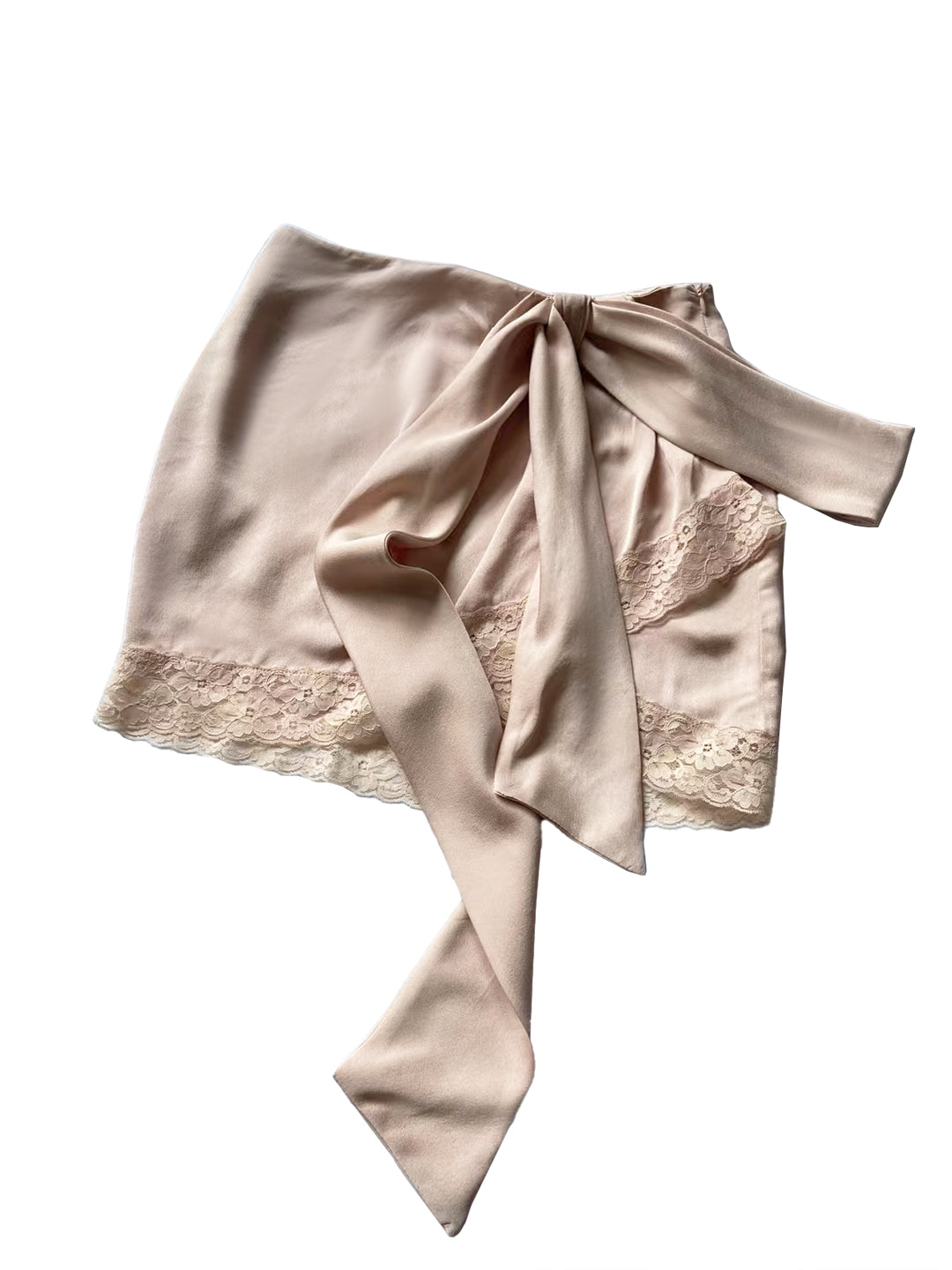 Antonina Lace Up Bow Satin Skirt In Pink