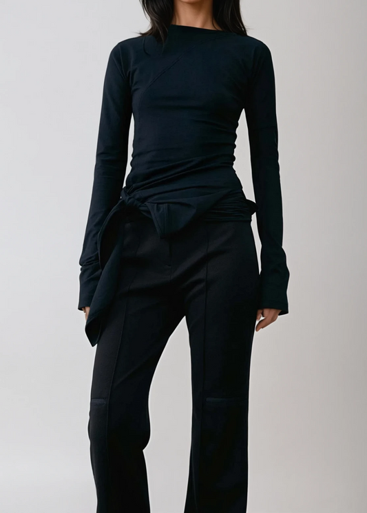 Arianrhod Asymmetric Fringe Bodycon Top In Black