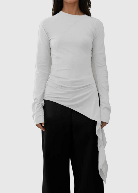 Arianrhod Asymmetric Fringe Bodycon Top In White