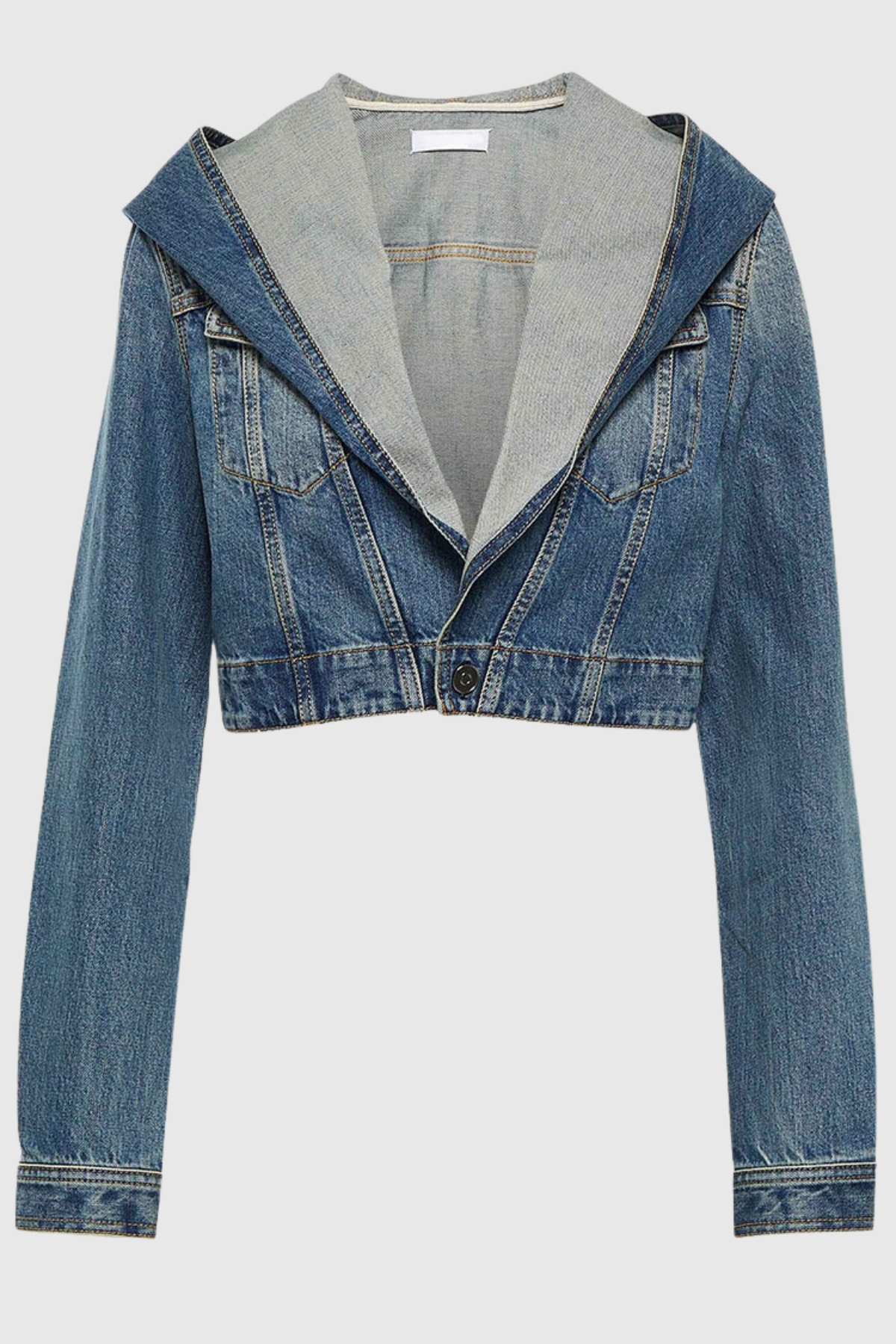 Keats Deconstruct Hooded Denim Short Jacket In Deep Blue