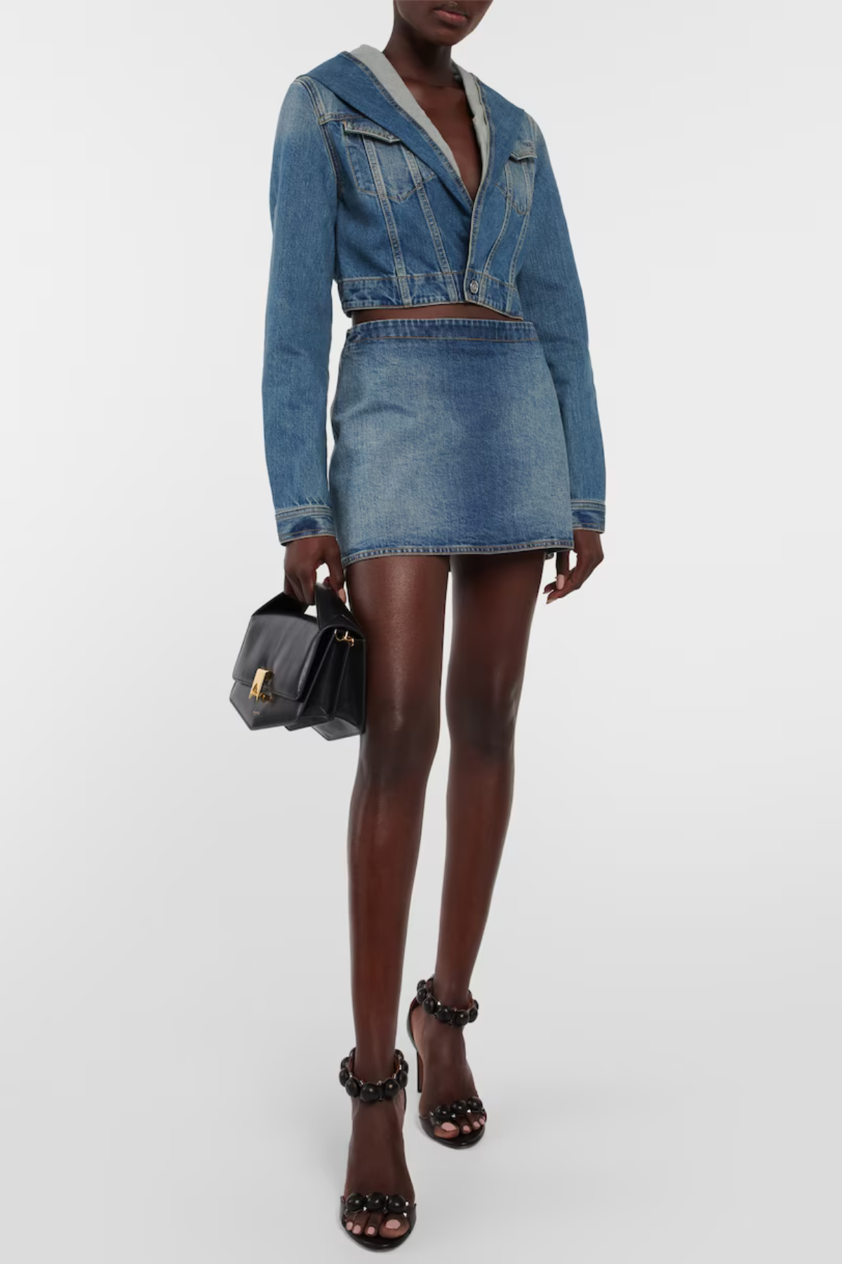 Keats Deconstruct Hooded Denim Short Jacket In Deep Blue