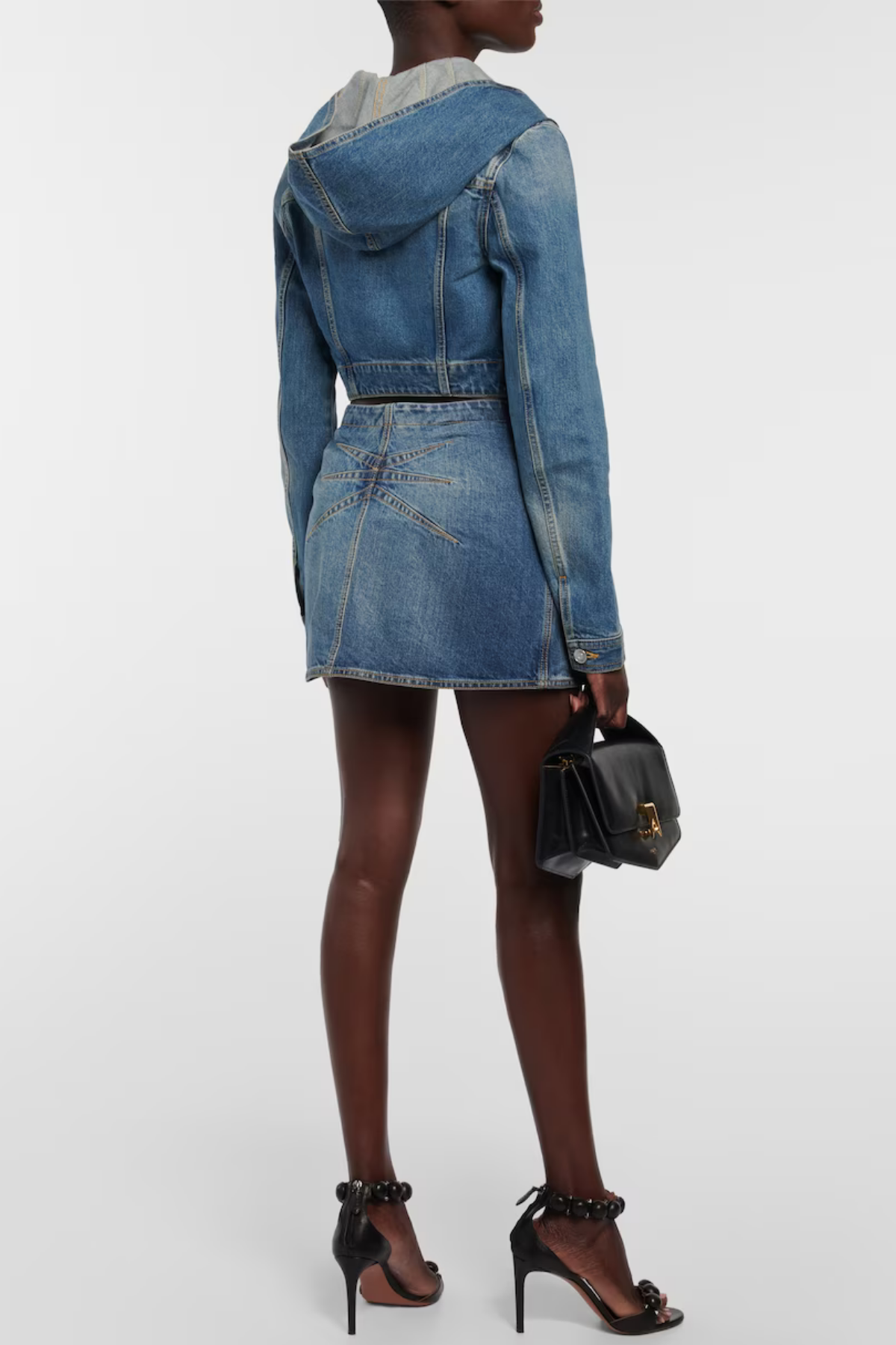 Keats Deconstruct Hooded Denim Short Jacket In Deep Blue