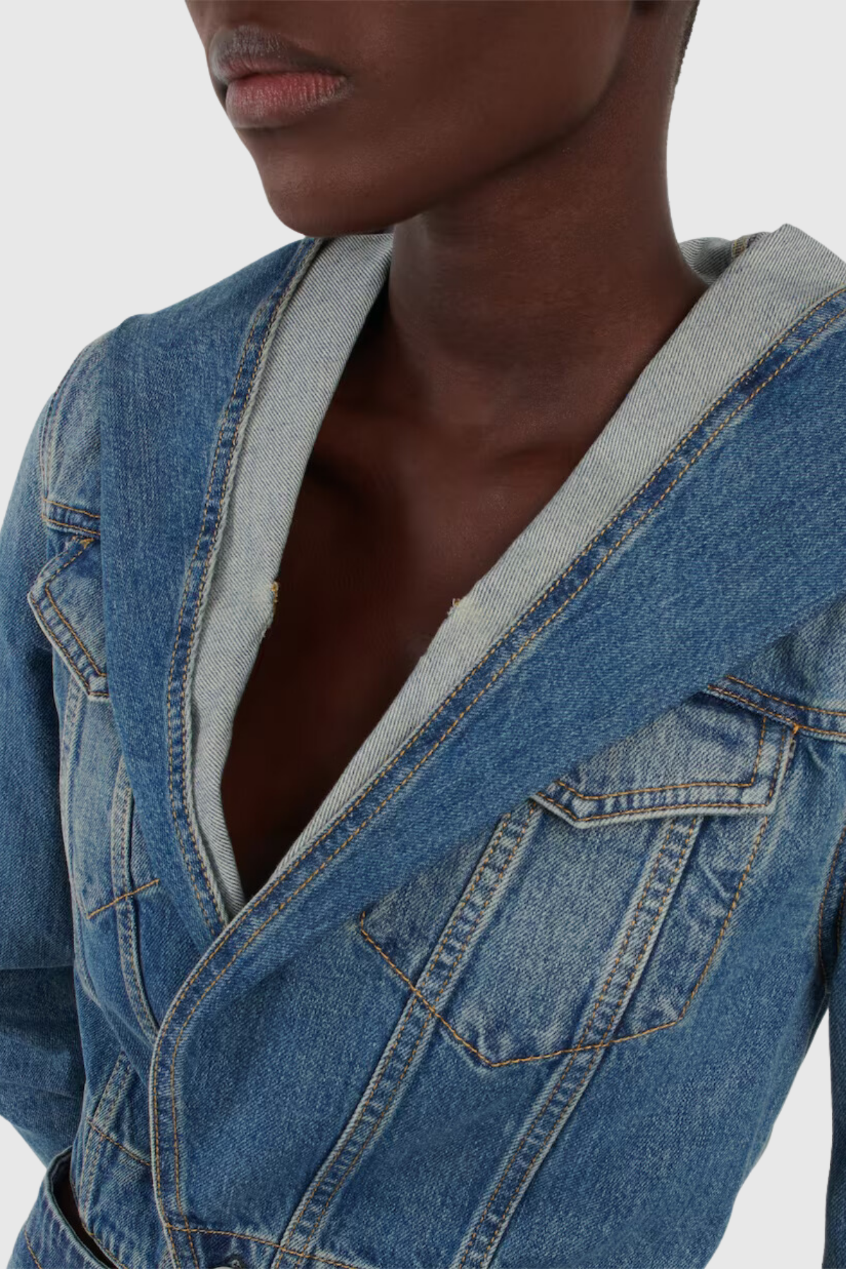 Keats Deconstruct Hooded Denim Short Jacket In Deep Blue