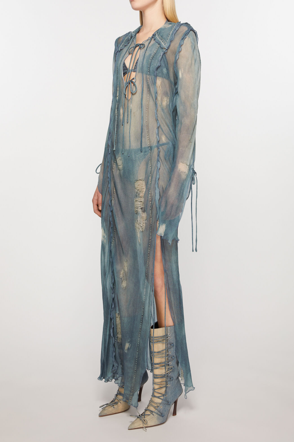 Dasani Mesh Ruffle Fringe Maxi Dress