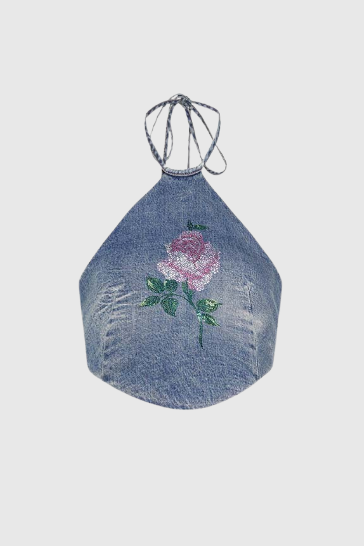 Pablo Halter Neck Floral  Denim Top