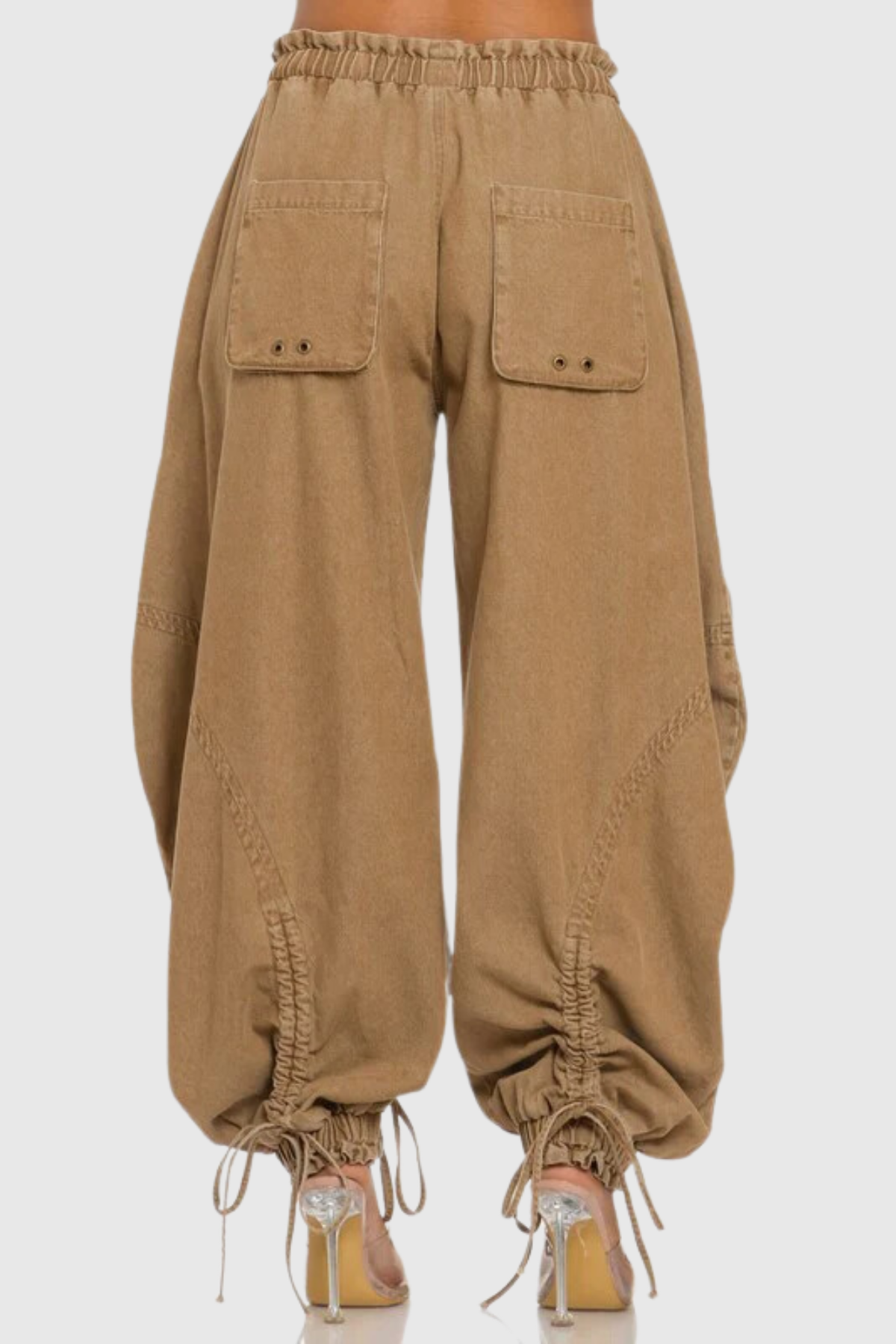 Adria Drawstring Lace Up Jeans In Khaki
