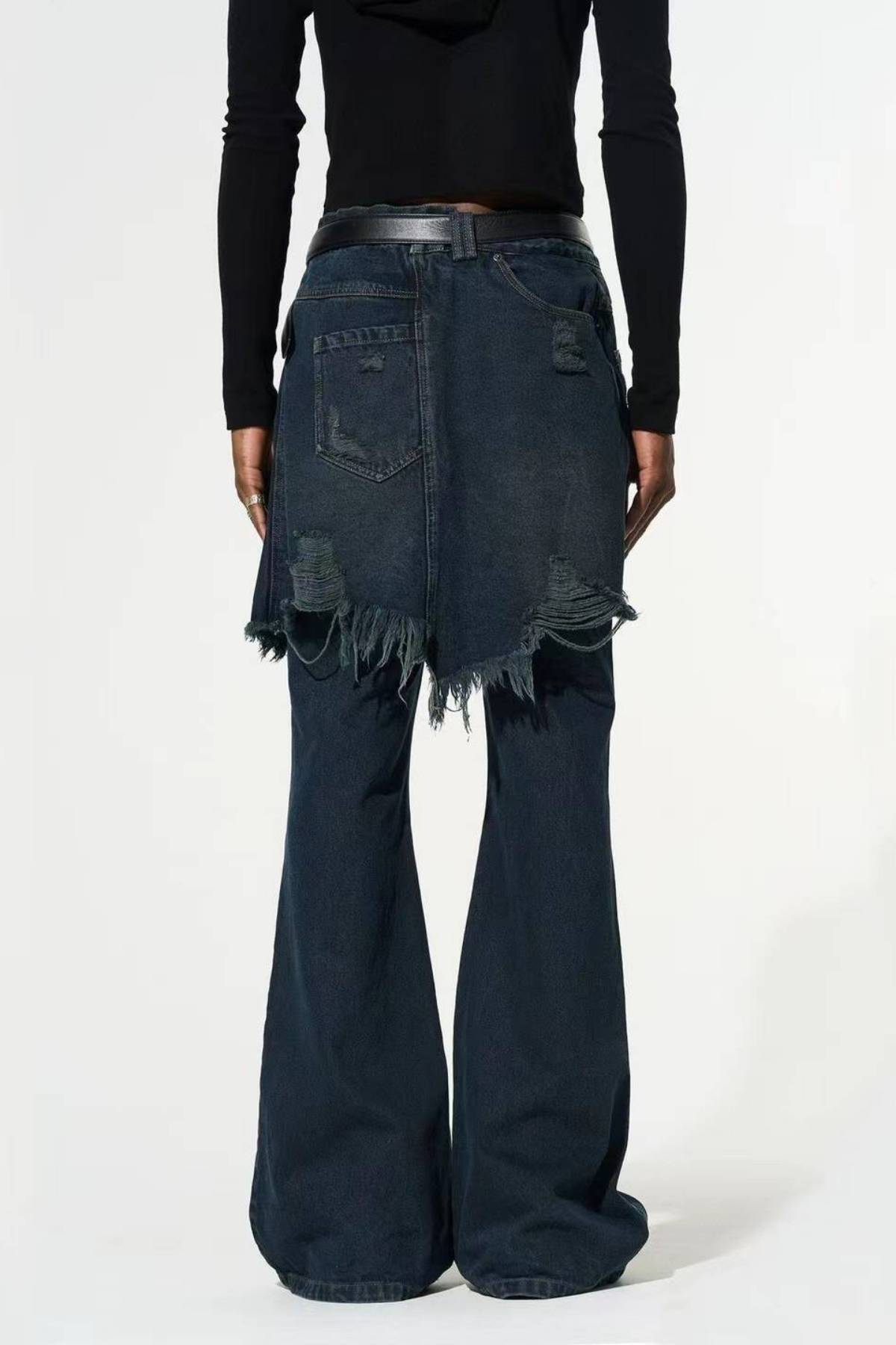 Pietro Hollow Torn Fringe Patchwork  Jeans