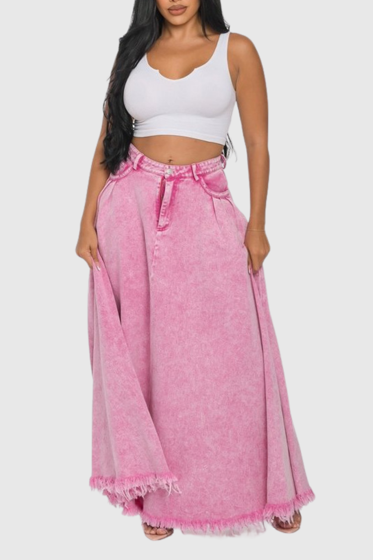 Mimia Maxi Denim Skirt In Pink