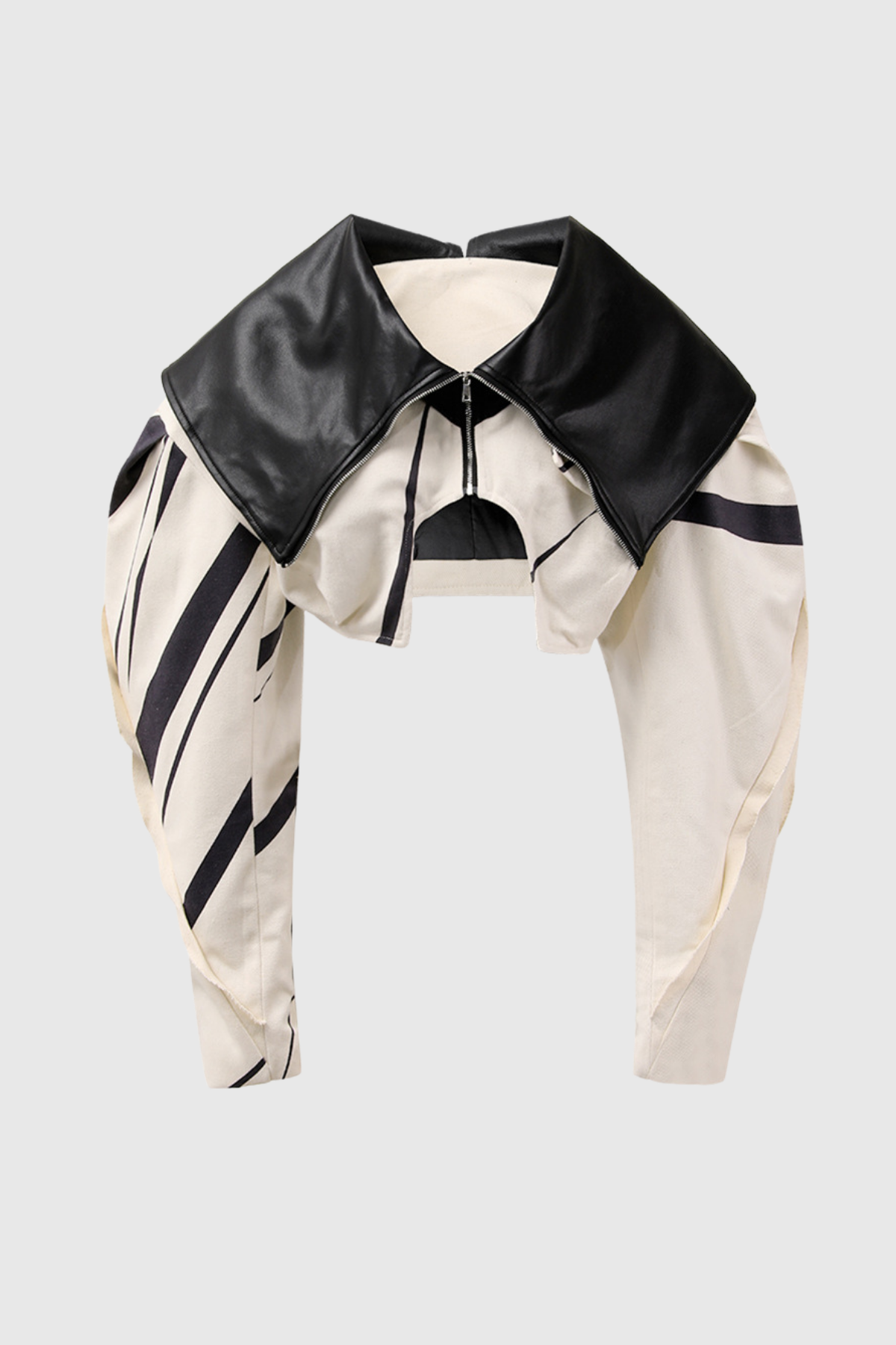 Jahmir Leather Patchwork Stripe Short Jacket